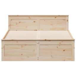 Berkfield Home Bed Frame without Mattress with Headboard 150x200 cm King Size Solid Wood Pine in Brown - thumbnail 4