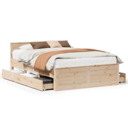 Berkfield Home Bed Frame without Mattress with Headboard 150x200 cm King Size Solid Wood Pine in Brown - thumbnail 2