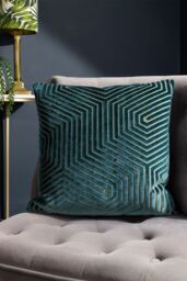 Paoletti Evoke Cut Velvet Cushion in Teal - Size: 45 cm x 45 cm - thumbnail 5