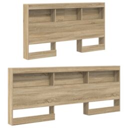 Berkfield Home Storage Headboard with Shelf Sonoma oak 140 cm Engineered wood in Brown - thumbnail 4