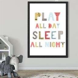 ARTZE Cute Play All Day Scandi Quote Framed Print SIZE: A3 with Black Frame in Pale Blue - Size: A4 - thumbnail 2