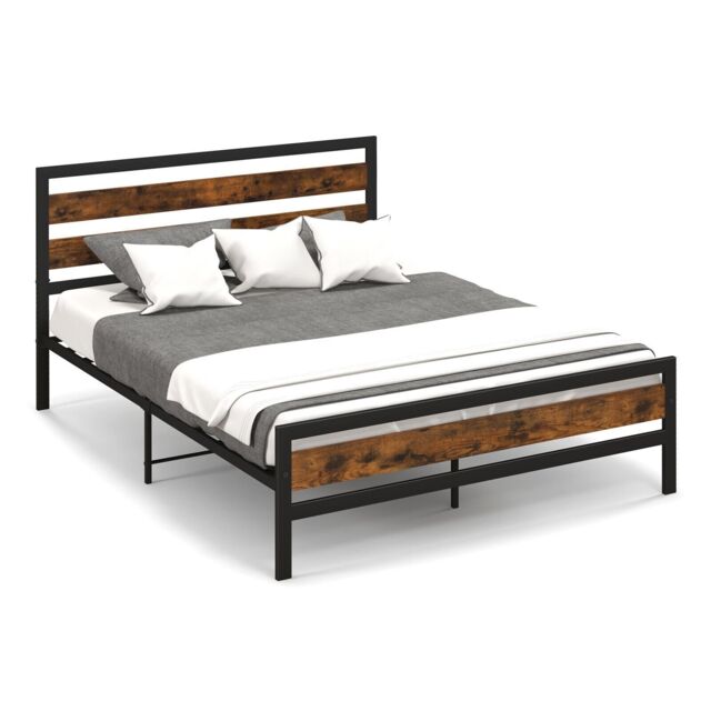 Costway Metal Bed Frame King Size Industrial Platform Bed with Headboard & Footboard - image 1