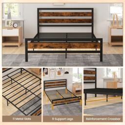 Costway Metal Bed Frame King Size Industrial Platform Bed with Headboard & Footboard - thumbnail 4