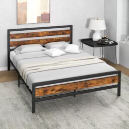 Costway Metal Bed Frame King Size Industrial Platform Bed with Headboard & Footboard - thumbnail 3