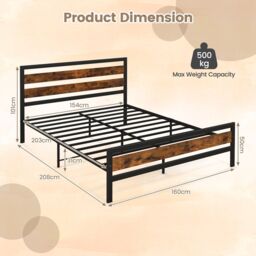 Costway Metal Bed Frame King Size Industrial Platform Bed with Headboard & Footboard - thumbnail 2