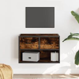 Berkfield Home TV Cabinet Smoked Oak 60x31x39.5 cm Wood & Metal in Brown - thumbnail 1