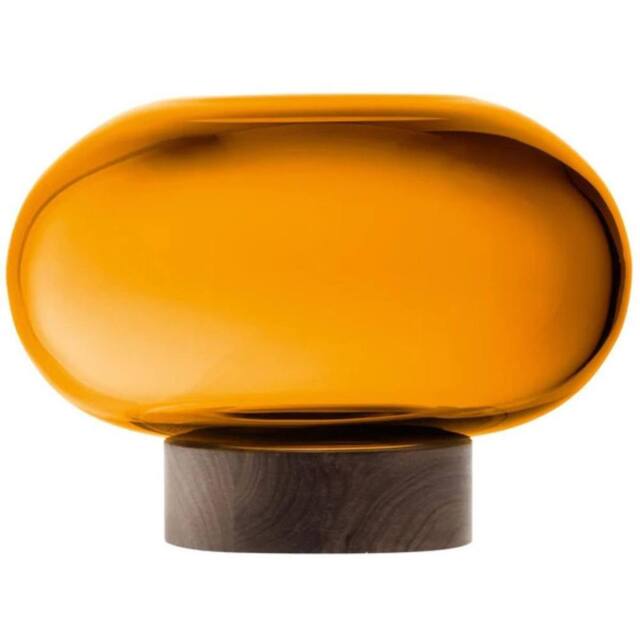 LSA Oblate Glass Vase Lantern 19.5cm with Walnut Base Amber - image 1