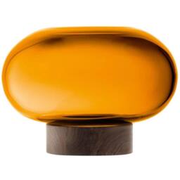 LSA Oblate Glass Vase Lantern 19.5cm with Walnut Base Amber - thumbnail 1