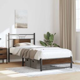 Berkfield Home Bed Frame without Mattress Brown Oak 90x190 cm Single Engineered Wood - thumbnail 4