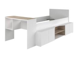 Vente-unique Combination Bed 90 X 190/200 Cm With Desk & Storage - White and in Light Oak - Size: Single - thumbnail 5
