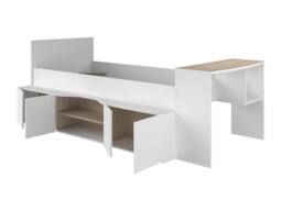 Vente-unique Combination Bed 90 X 190/200 Cm With Desk & Storage - White and in Light Oak - Size: Single - thumbnail 8