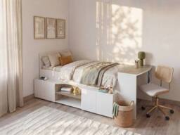 Vente-unique Combination Bed 90 X 190/200 Cm With Desk & Storage - White and in Light Oak - Size: Single - thumbnail 3