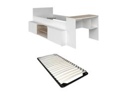Vente-unique Combination Bed 90 X 190/200 Cm With Desk & Storage - White and in Light Oak - Size: Single - thumbnail 1