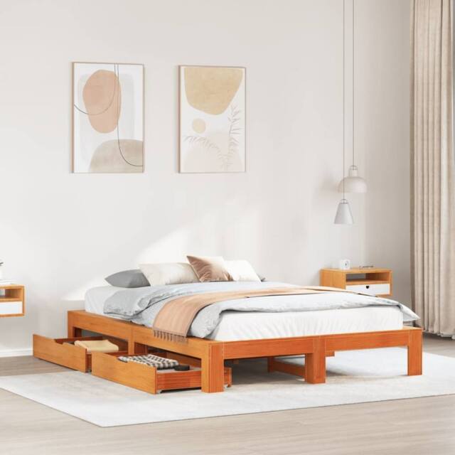 Berkfield Home Bed Frame without Mattress Wax Brown 150x200 cm King Size Solid Wood Pine - image 1