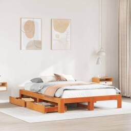 Berkfield Home Bed Frame without Mattress Wax Brown 150x200 cm King Size Solid Wood Pine - thumbnail 1