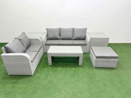 Fimous 6 Seater PE Rattan Wicker Garden Furniture Patio Conservatory Sofa Set w/ Oblong Coffee Table 3 Seater Sofa Love Sofa Big Footstool 2 Side - thumbnail 1