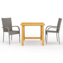 Berkfield Home 3 Piece Garden Dining Set Grey - thumbnail 1