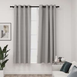 Berkfield Home Linen-Look Blackout Curtains with Grommets 2pcs Grey 140x175cm - Size: 140x175 cm - thumbnail 1