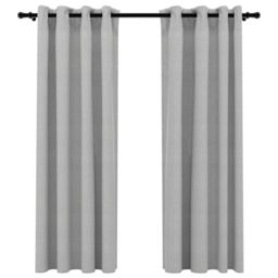 Berkfield Home Linen-Look Blackout Curtains with Grommets 2pcs Grey 140x175cm - Size: 140x175 cm - thumbnail 2