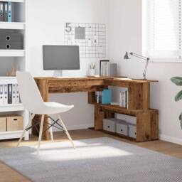 Berkfield Home Corner Desk Old Wood 200.5x50x76 cm Engineered Wood in Brown - thumbnail 3
