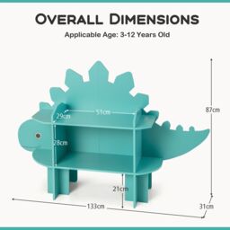 Costway Dinosaur Bookcase 2-Tier Toy Storage Organizer Wooden Bookshelf in Green - thumbnail 2