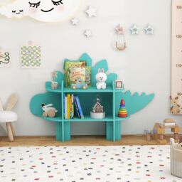 Costway Dinosaur Bookcase 2-Tier Toy Storage Organizer Wooden Bookshelf in Green - thumbnail 4