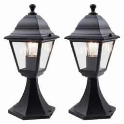 First Choice Lighting Set of 2 Cambridge - Black Four Sided Lantern IP44 Outdoor Post Lights - thumbnail 1