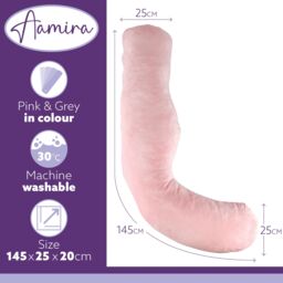 Aamira Pink & Dark Grey Pregnancy Pillow, 145x55x20cm L Shaped Shredded Memory Foam Maternity Pillow - Size: 145 x 55 x 20 cm - thumbnail 4
