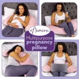 Aamira Pink & Dark Grey Pregnancy Pillow, 145x55x20cm L Shaped Shredded Memory Foam Maternity Pillow - Size: 145 x 55 x 20 cm - thumbnail 8