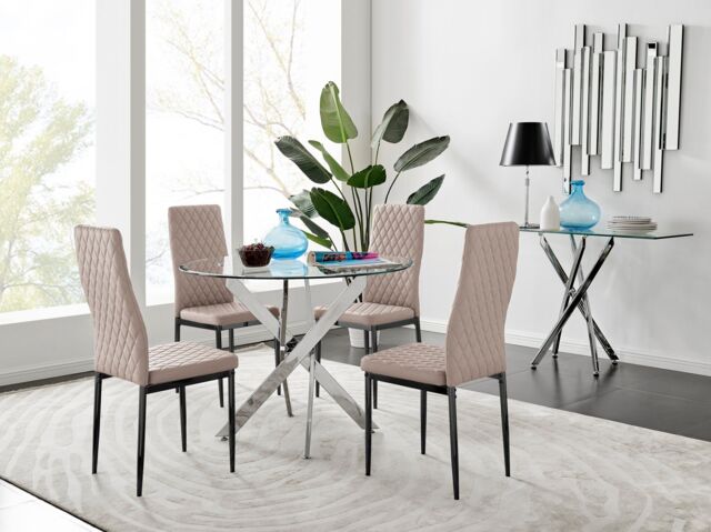 FurnitureboxUK Novara 100cm Round Dining Table & 4 Milan Black Leg Chairs in Beige - image 1