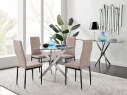 FurnitureboxUK Novara 100cm Round Dining Table & 4 Milan Black Leg Chairs in Beige - thumbnail 1