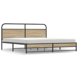Berkfield Home Metal Bed Frame without Mattress Smoked Oak 200x200 cm in Natural - thumbnail 2