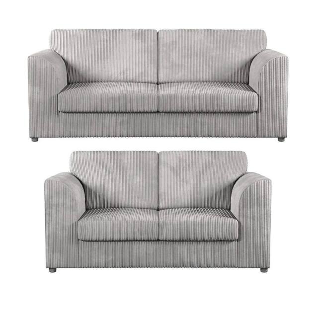 SOFASELECTION UK Jumbo Cord High Back 3+2 Seater Sofa Set in Silver - Size: 5 Pack - image 1