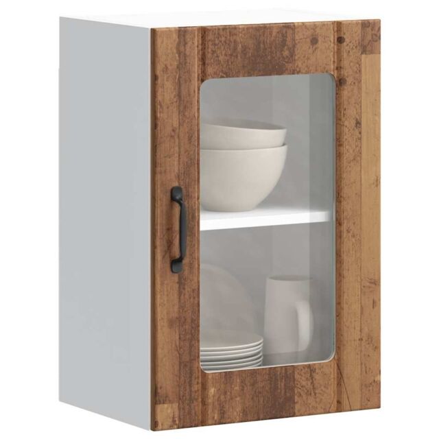 Berkfield Home Kitchen Wall Cabinet with Glass Door Lucca Old Wood in Brown - image 1
