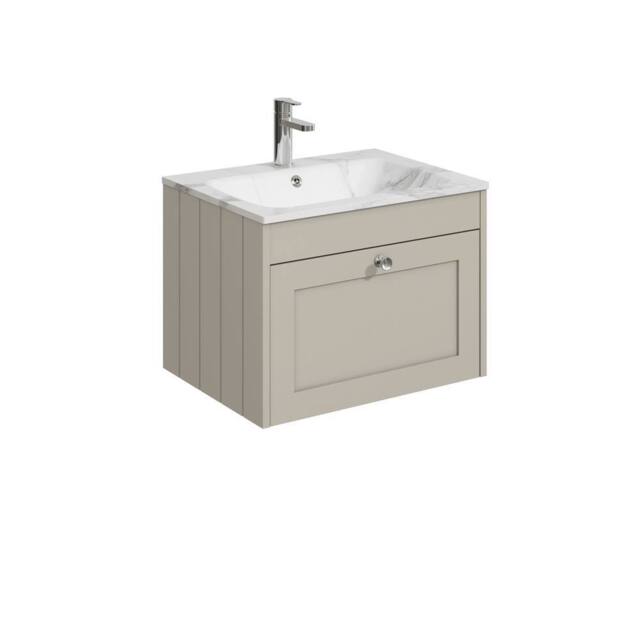 Balterley 600mm Wall Hung 1 Drawer Unit with Stone Basin 1 Tap Hole, Pebble Grey - image 1