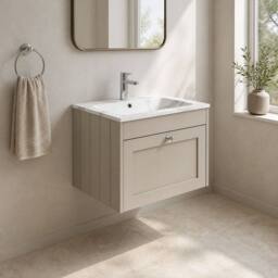 Balterley 600mm Wall Hung 1 Drawer Unit with Stone Basin 1 Tap Hole, Pebble Grey - thumbnail 4