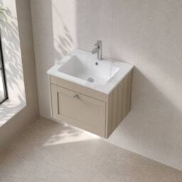 Balterley 600mm Wall Hung 1 Drawer Unit with Stone Basin 1 Tap Hole, Pebble Grey - thumbnail 3