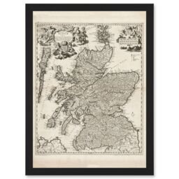 Artery8 Visscher 1689 Antique Pictorial Map Kingdom Scotland UK Artwork Framed Wall Art Print A4 in Black - thumbnail 1