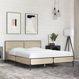 Berkfield Home Bed Frame without Mattress Sonoma Oak 120x200 cm in Brown - Size: Small Double - thumbnail 2