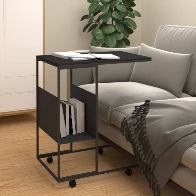 Berkfield Home Side Table with Wheels Black 55x36x63.5 cm Engineered Wood - image 1