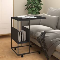 Berkfield Home Side Table with Wheels Black 55x36x63.5 cm Engineered Wood - thumbnail 1