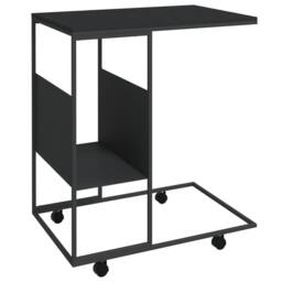 Berkfield Home Side Table with Wheels Black 55x36x63.5 cm Engineered Wood - thumbnail 2