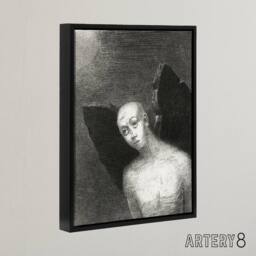 "Artery8 Fallen Angel Spreads Black Wings Redon Vintage Framed Canvas Wall Art in Grey - Size: W12"" x H16""" - thumbnail 2