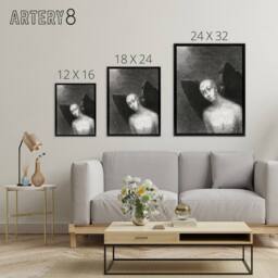 "Artery8 Fallen Angel Spreads Black Wings Redon Vintage Framed Canvas Wall Art in Grey - Size: W12"" x H16""" - thumbnail 4