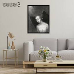 "Artery8 Fallen Angel Spreads Black Wings Redon Vintage Framed Canvas Wall Art in Grey - Size: W12"" x H16""" - thumbnail 3