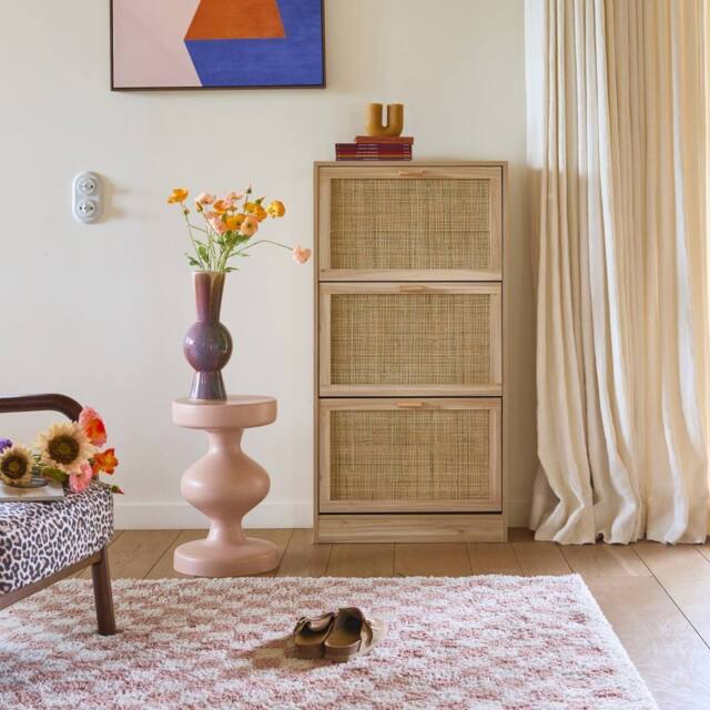 sweeek 3-door Shoe Cabinet With Cane & Wood Effect in Light Brown - image 1
