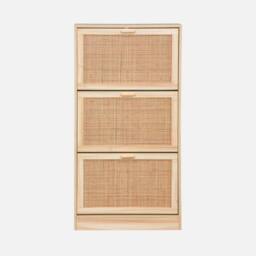 sweeek 3-door Shoe Cabinet With Cane & Wood Effect in Light Brown - thumbnail 2