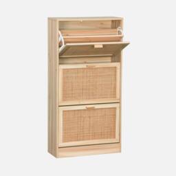 sweeek 3-door Shoe Cabinet With Cane & Wood Effect in Light Brown - thumbnail 3
