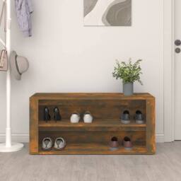 Berkfield Home Shoe Rack Smoked Oak 100x35x45 cm Engineered Wood in Brown - Size: 100 x 35 x 45 cm - thumbnail 1