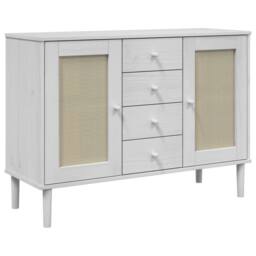 Berkfield Home Sideboard SENJA Rattan Look White 112x40x80 cm Solid Wood Pine - Size: 112 x 40 x 80 cm - thumbnail 3